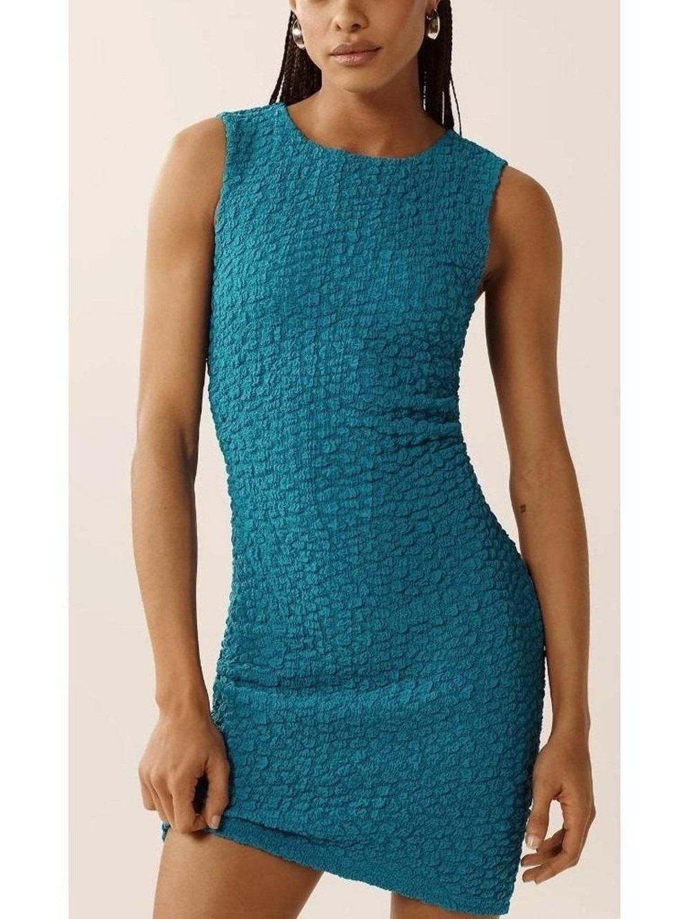 Anthropologie Textured Teal Sleeveless Mini Dress
